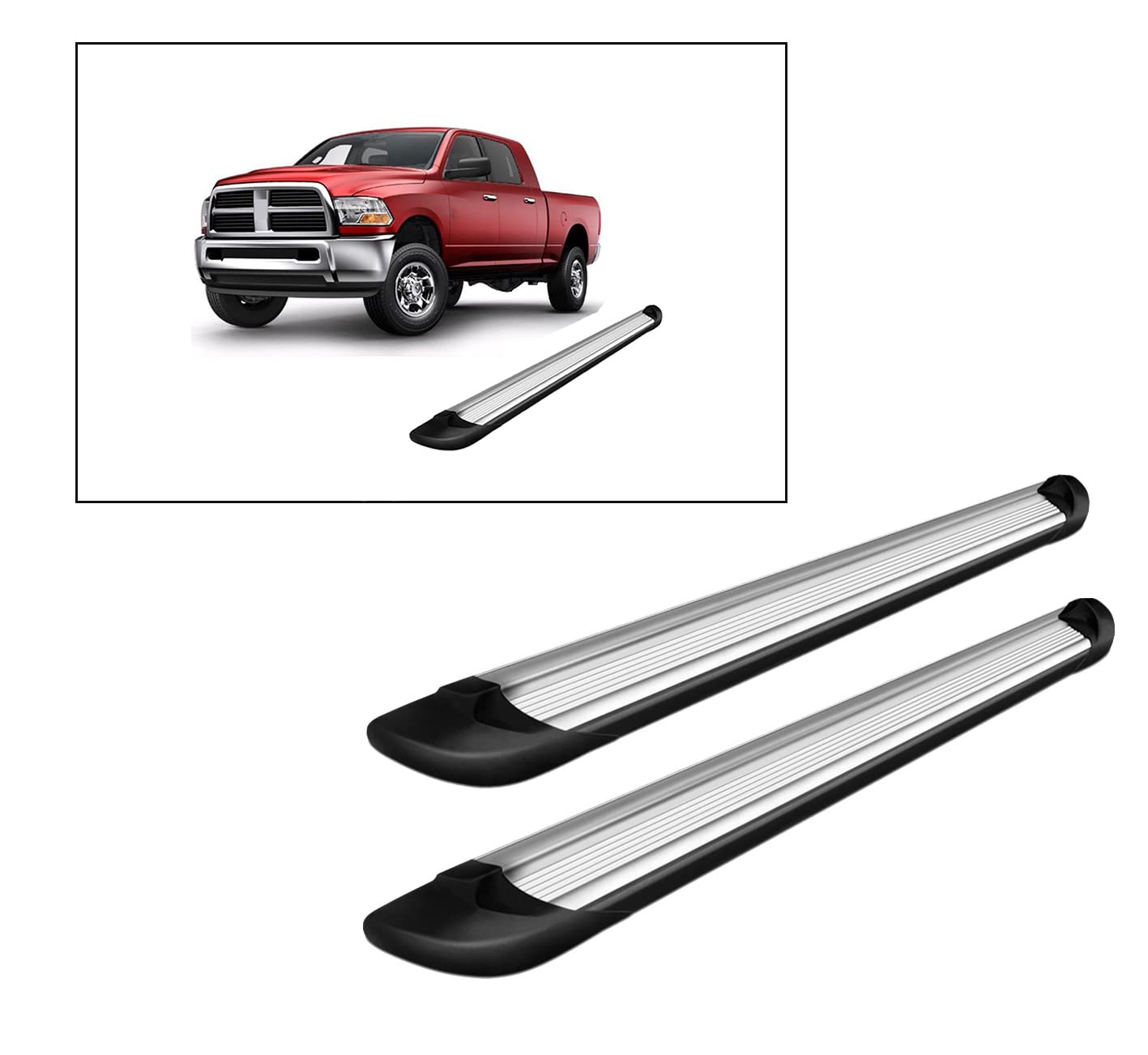 Transporter Running Boards Black Horse Silver Compatible with 10 Dodge Ram 2500/3500|2011-2024 Ram 3500 Mega Cab(Excl. Chassis Cab Diesel Models)-TR-R191S