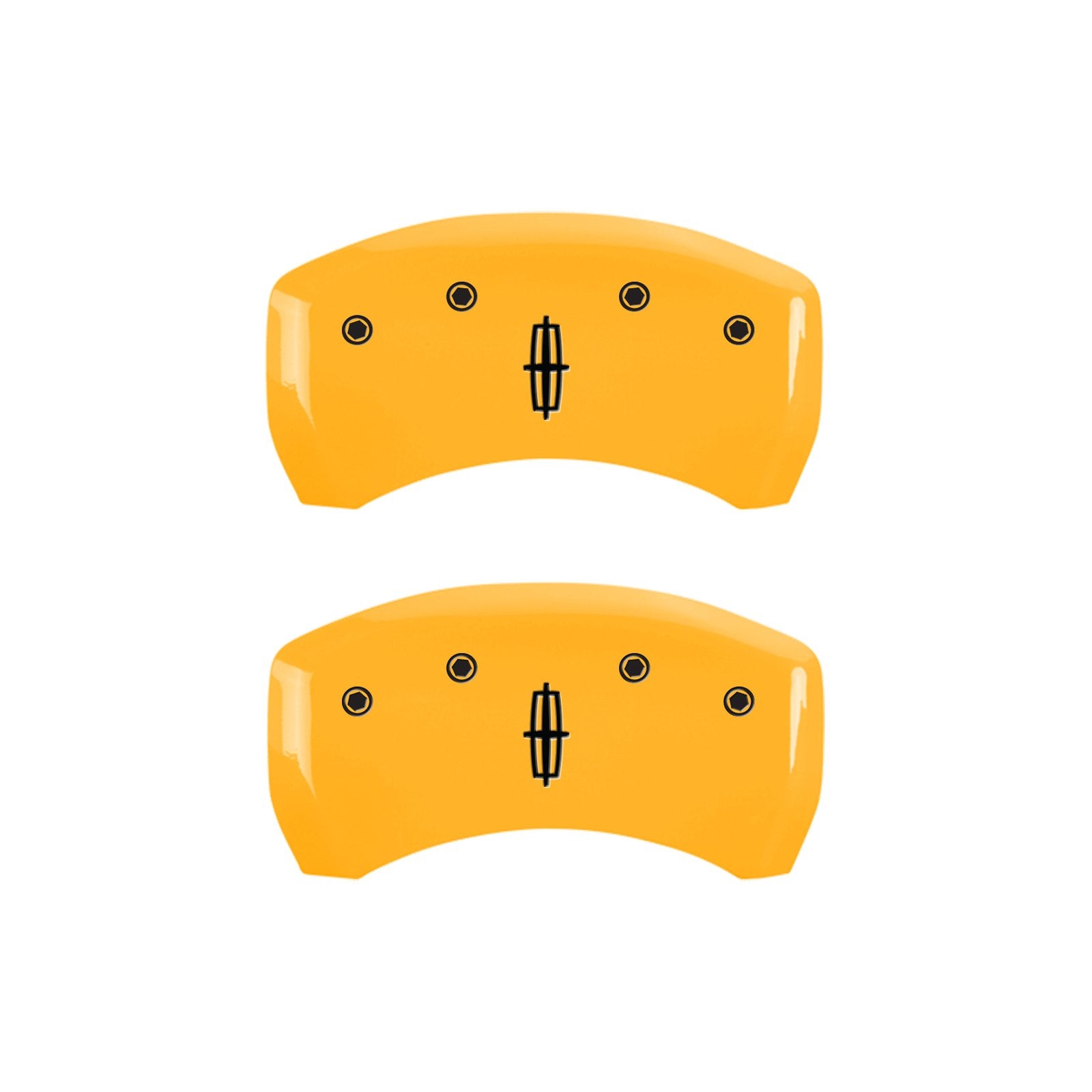 Caliper Covers MGP 36019SLC1YL, Set of 4 (Yellow Engraved Front: Lincoln - Engraved Rear: Star Logo Powder Coat Finish Black Characters)