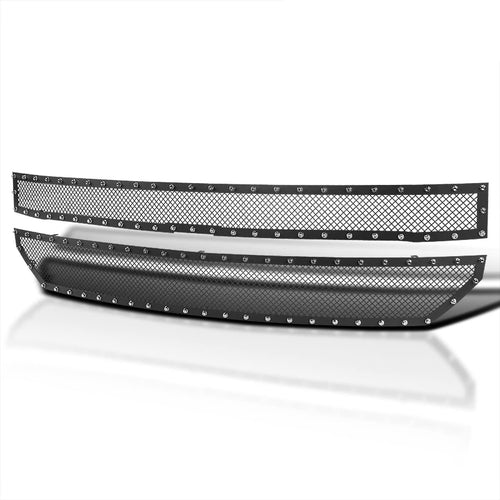 Spec-D Tuning Black Rivet Style Studded S/S Hood Grille Insert 2PCs Compatible with Chevy Silverado 1500 2016-2018