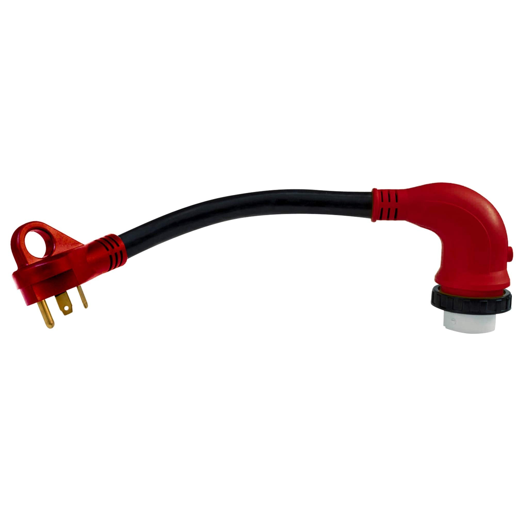 Valterra A10-3050D90 90° Mighty Cord Detachable 12" Adapter Cord - 30AM to 50AF, Red