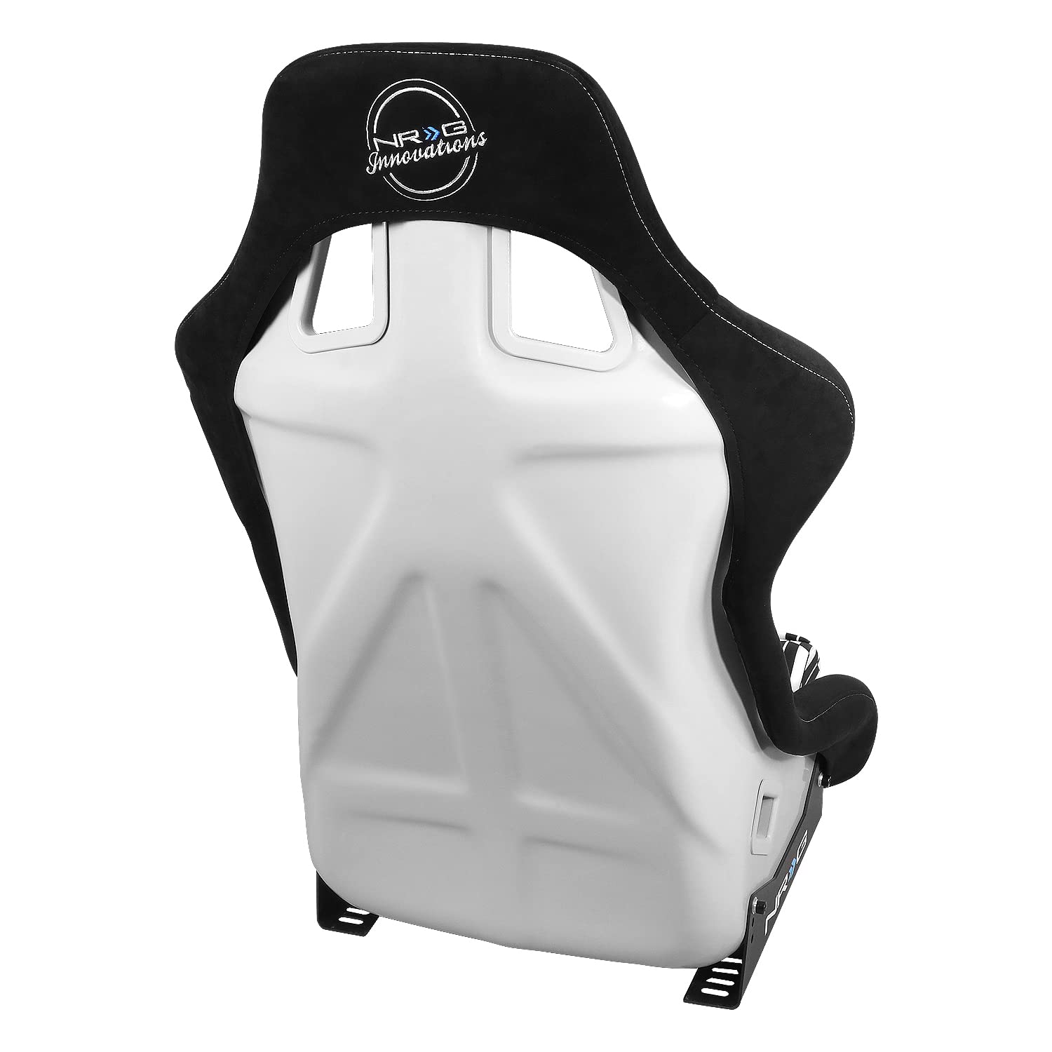 NRG Innovations Fixed Back NRG-FRP-302-YABA Bucket Racing Seat w/Side Mount Bracket Black/White YABA Design Fiber Glass