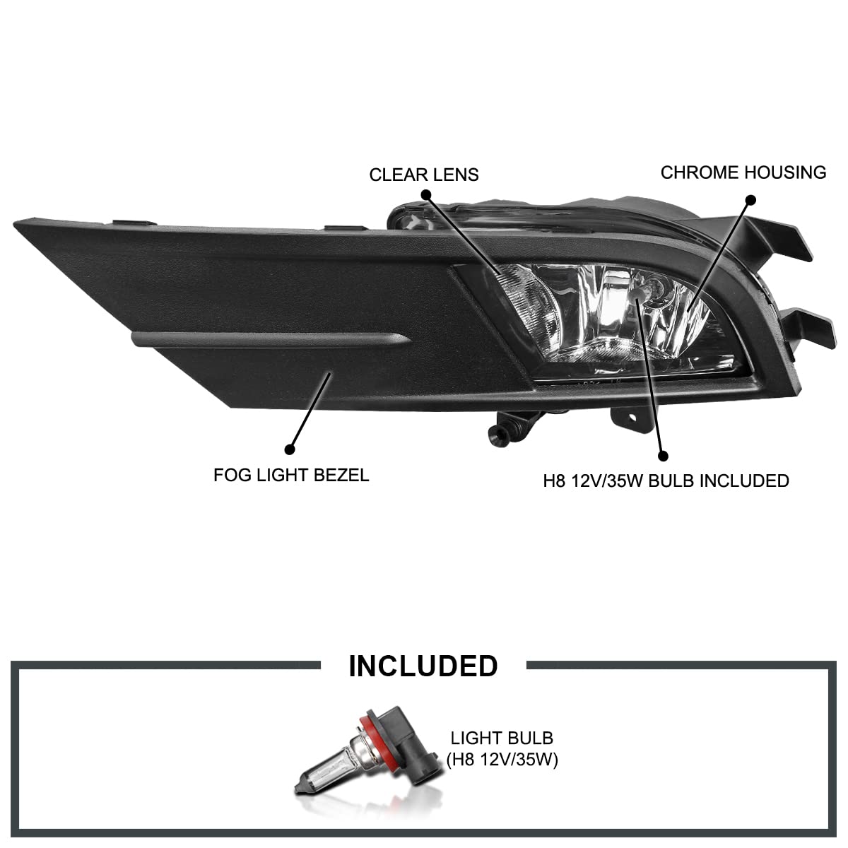 Clear SPEC-D TUNING Bumper Driving Fog Lights + Bulbs + Switch Compatible with 2015-2018 Volkswagen Jetta L+R Pair Assembly