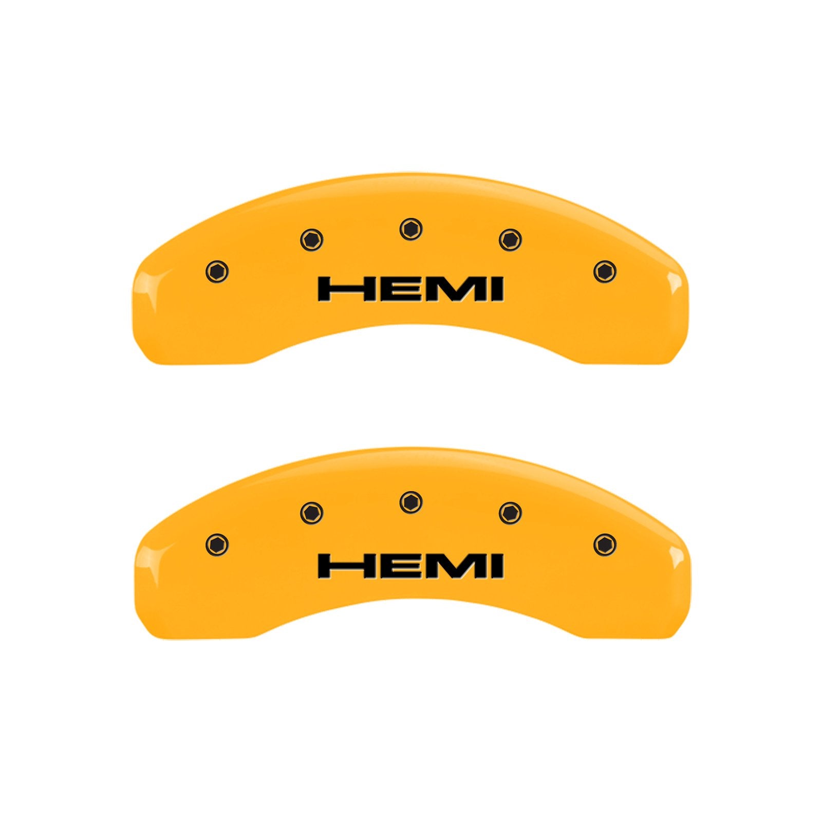 Compatible MGP Caliper Covers with 2011-2018 RAM 1500, 2019-2024 1500 Classic, 2013-23' 1500 Eco Diesel (Fits 18"+ Wheels) Powder-Coated Finish, 4 PCS Front and Rear (Yellow - Hemi Engraving)