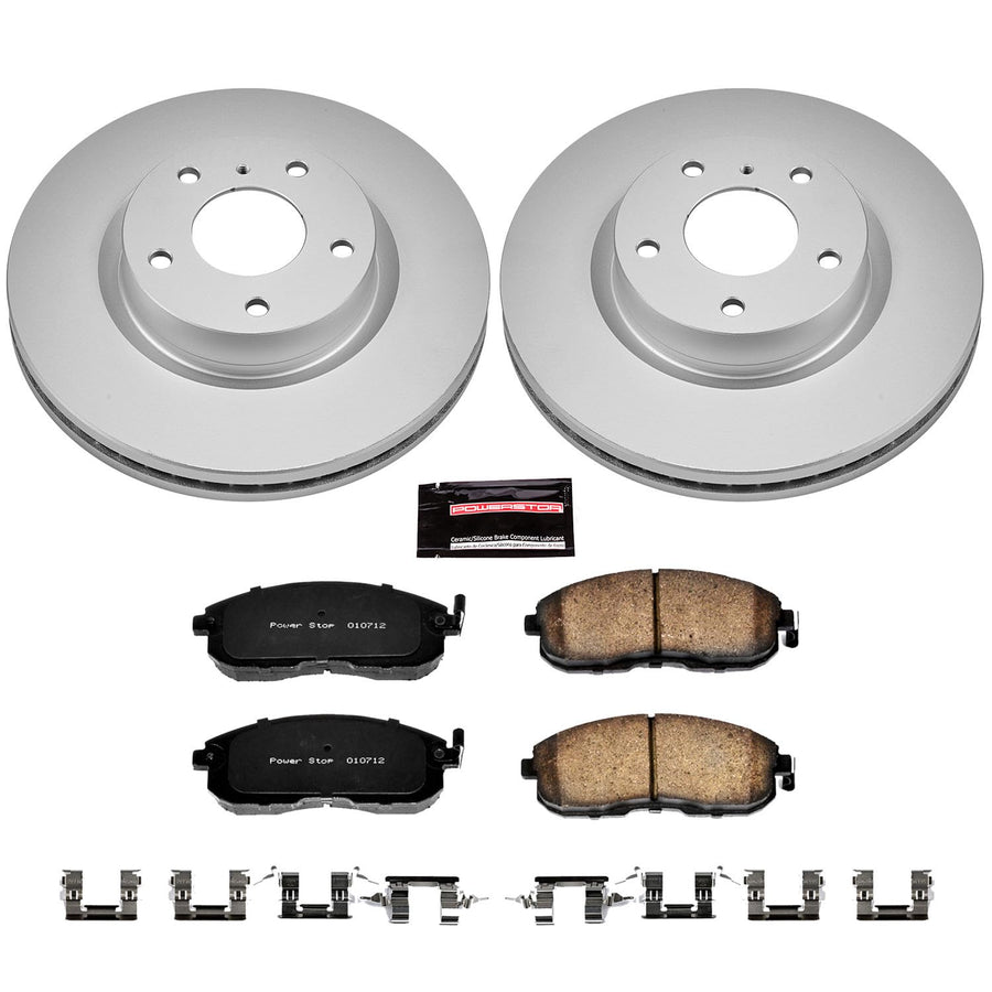 Power Stop Coated Brake Rotor & Ceramic Brake Pads CRK3140- front For INFINITI G35 2003-2005, Nissan 350Z 2003-2005 [Model Specific]