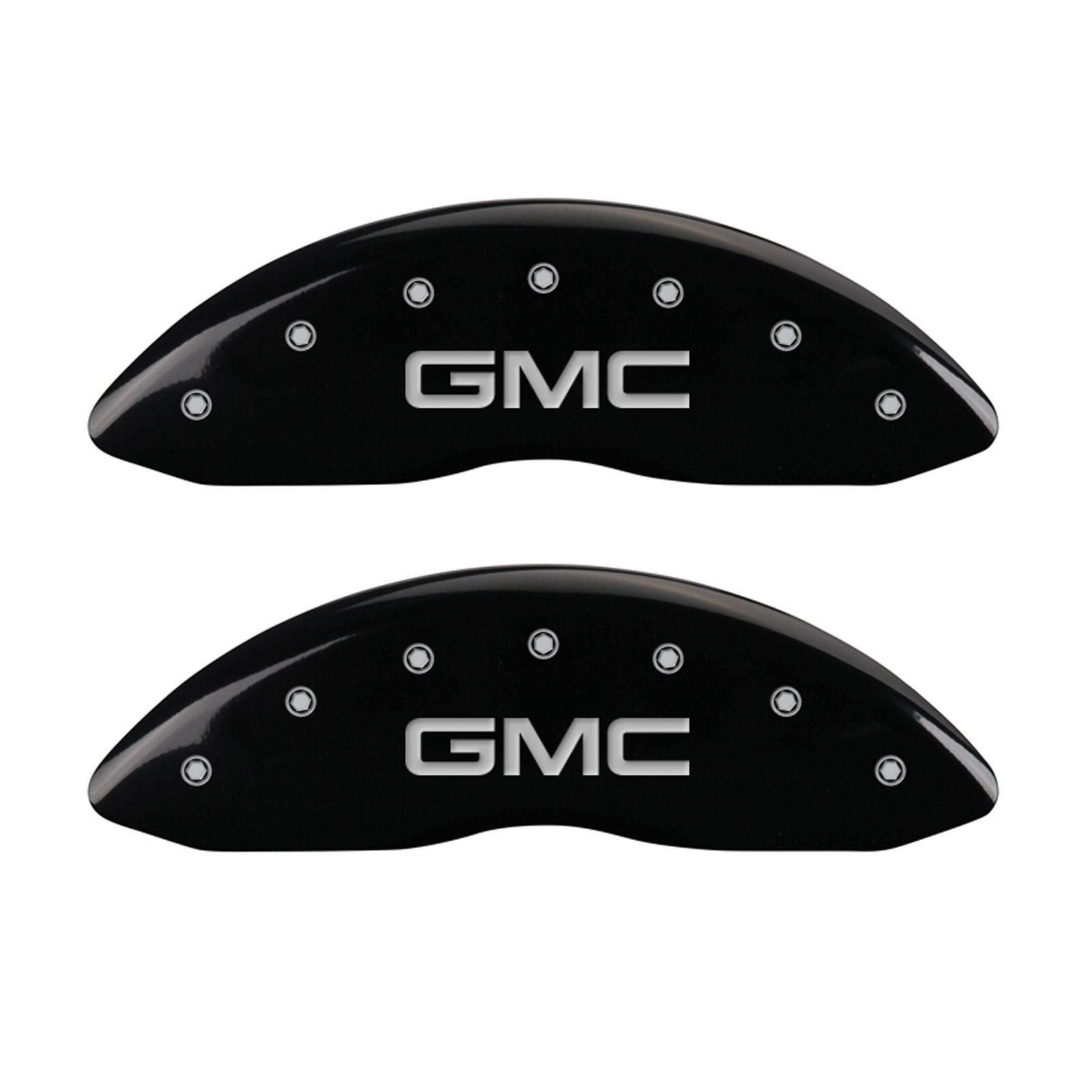MGP Caliper Covers 'GMC' Engraved Caliper Cover with Black Powder Coat Finish and Silver Characters, 34014SGMCBK (Set of 4)