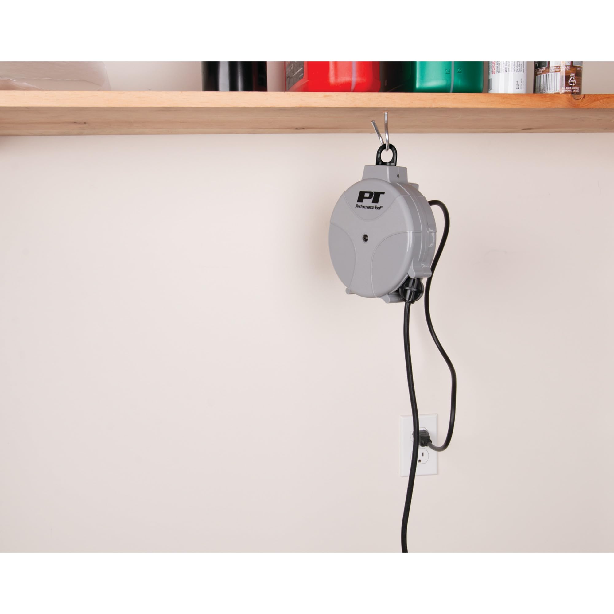 20' Performance Tool W2275 18GA Retractable Cord Reel with Spring Loaded Auto-Rewind