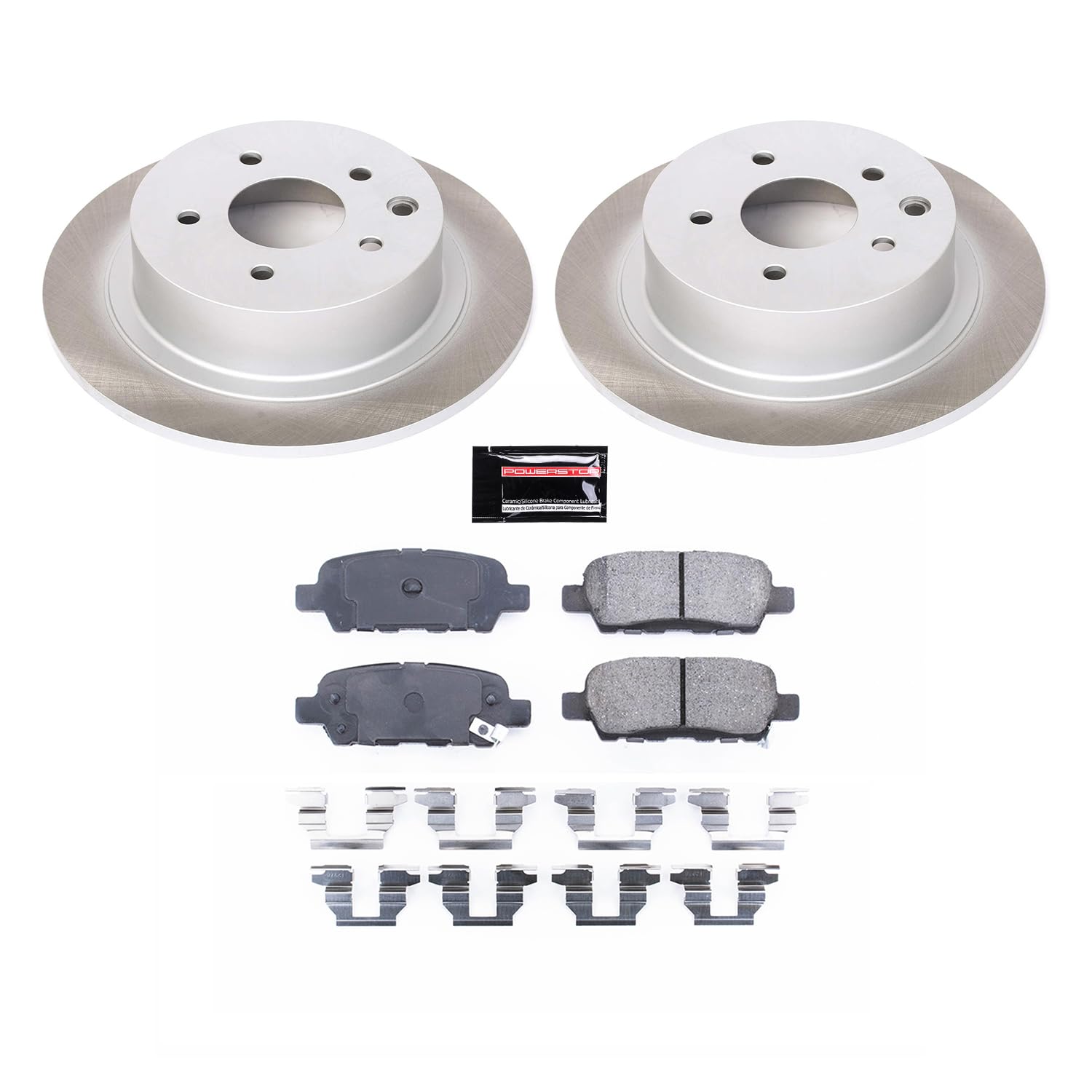 Power Stop Rear Brake Kit SC098 With Semi-Coated Brake Rotors and Ceramic Brake Pads & Hardware For Nissan Altima Maxima Sentra Juke [Application Specific 11.46" Rotors]