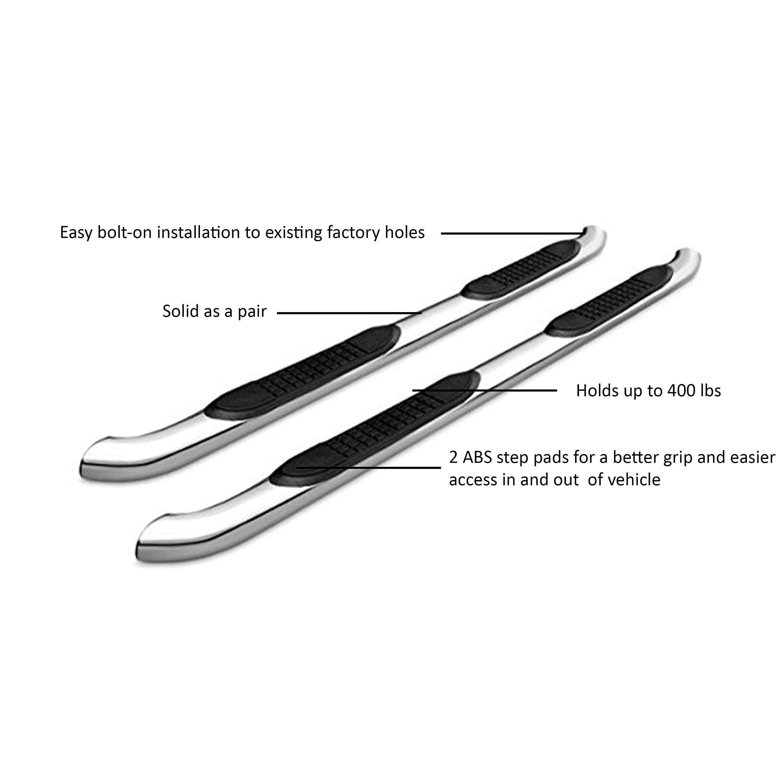 3in Black Horse Side Steps Stainless Steel Compatible with 2009-2011 Dodge Nitro-9B071101SS