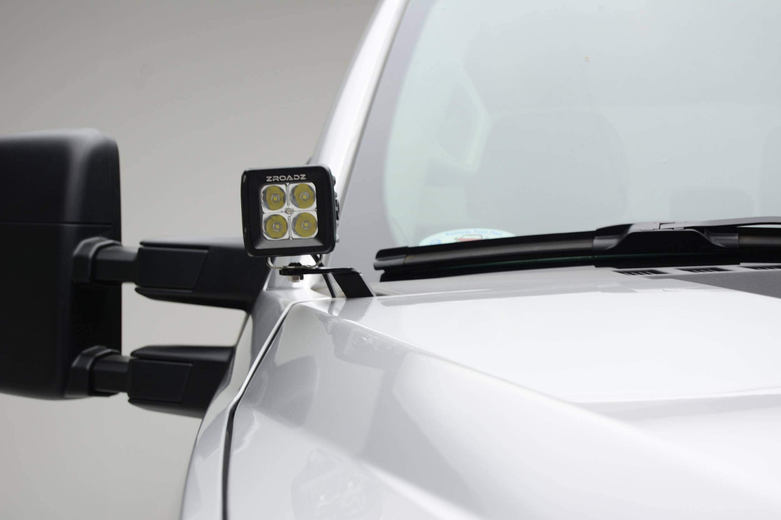 ZROADZ LED Mounting Bracket Ditch Hood Hinge - Compatible w/ 2017-2022 Ford F-250 350 450 550 - to Mount (2) 3 Inch LED Pod Lights - Mild Steel Gloss Black - Bolt-On Easy Installation - PN #Z365471