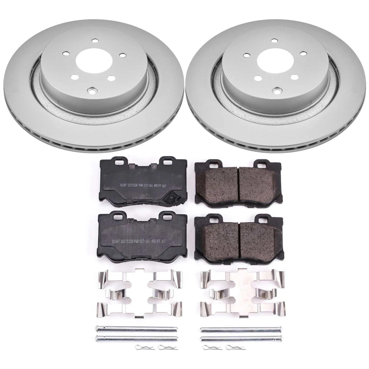 Power Stop Coated Brake Rotor & CRK5861 Ceramic Brake Pads- rear For FX50, M, M37, M56, Q50, Q60, Q70, Q70L, [Model Specific]