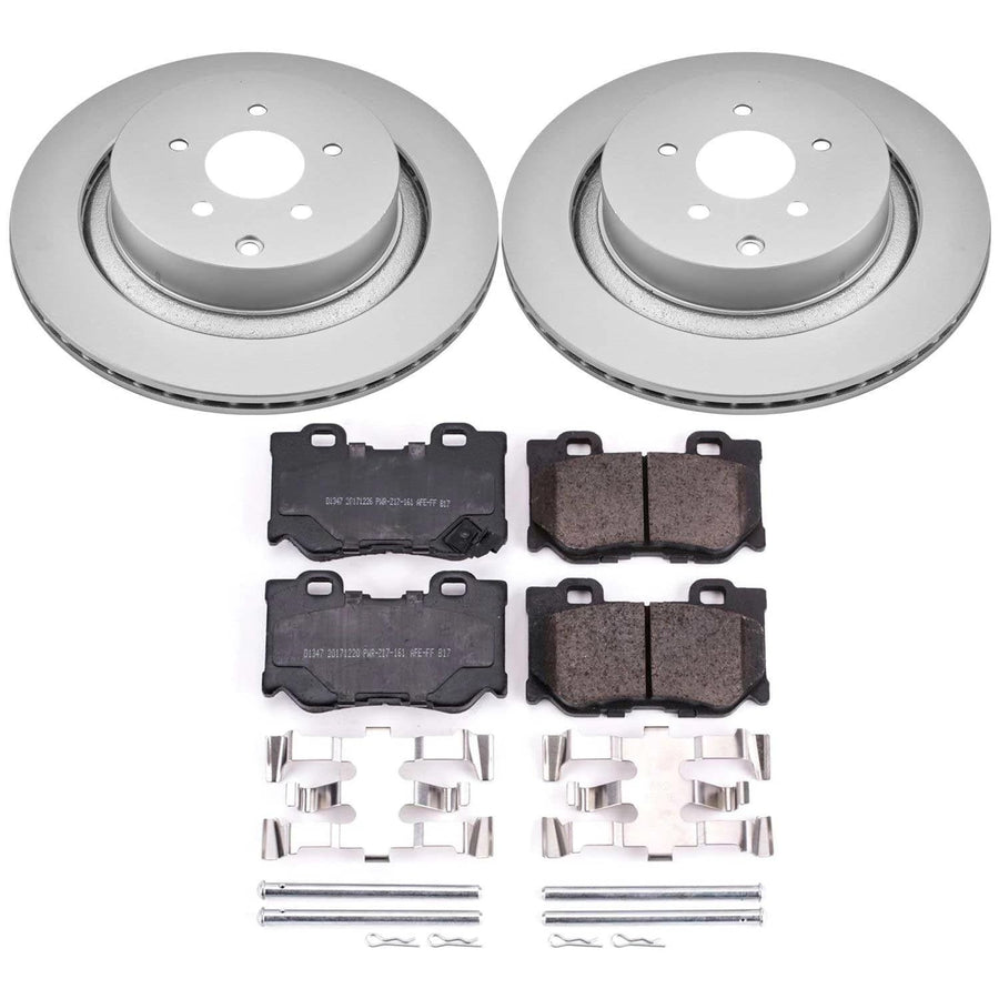 Power Stop Coated Brake Rotor & CRK5861 Ceramic Brake Pads- rear For FX50, M, M37, M56, Q50, Q60, Q70, Q70L, [Model Specific]