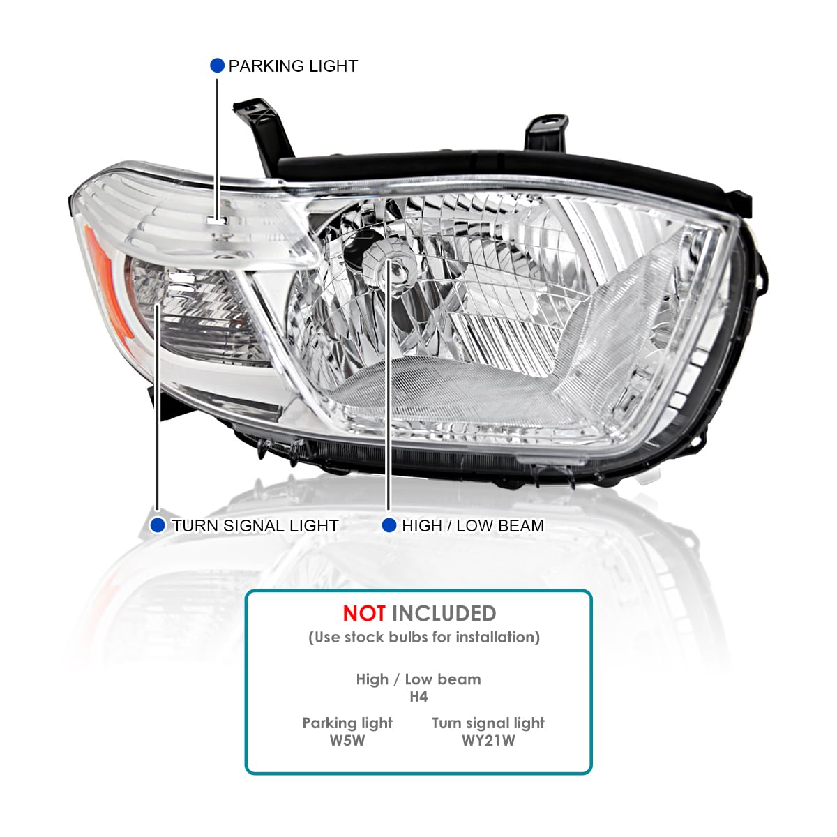 Chrome Headlights SPEC-D TUNING Compatible with 2008-2010 Toyota Highlander models built in Japan only, Left + Right Pair Headlamp Assembly
