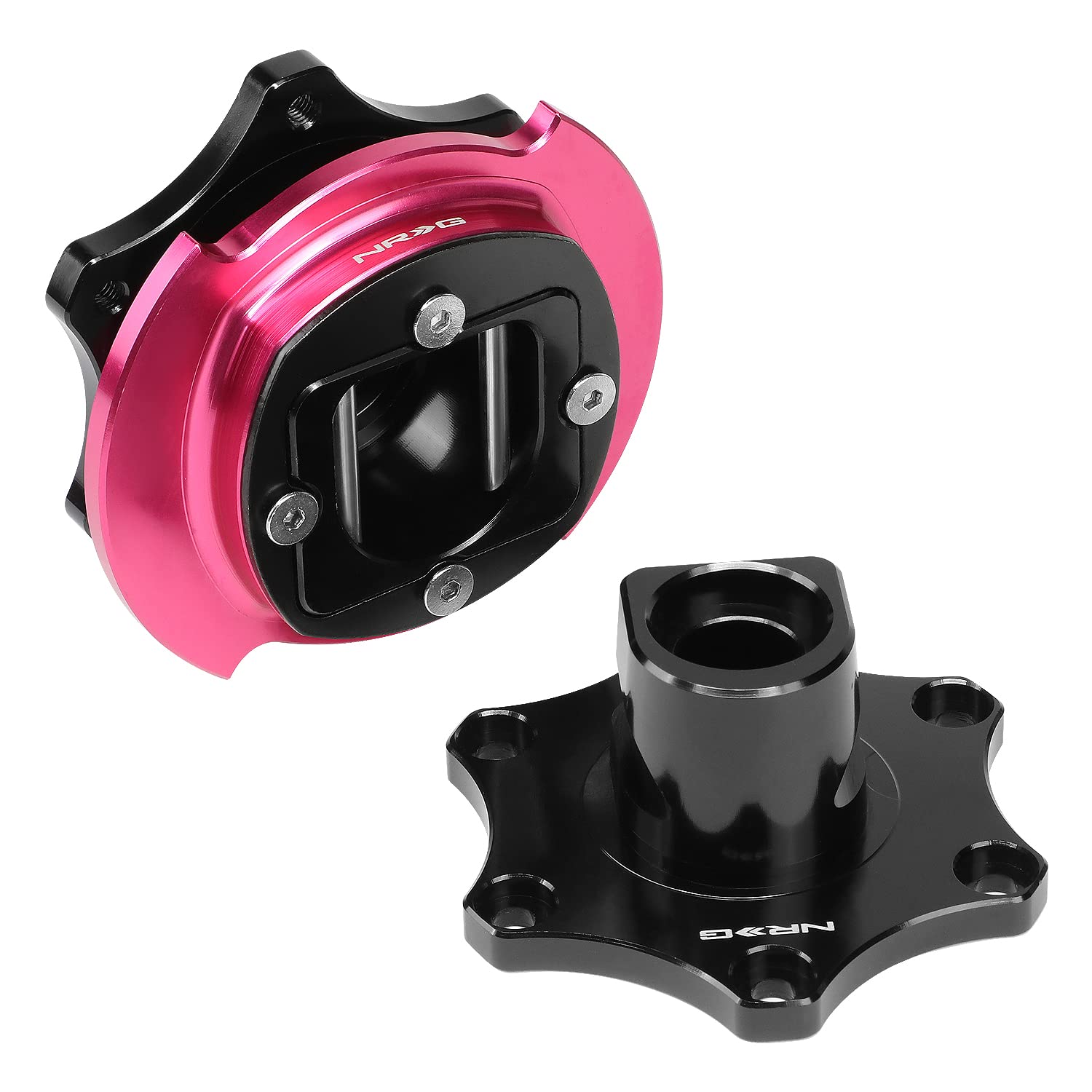 NRG Innovations SRK-PK-R200BK SFI 42.1 Spec D Shaped 6-bolt Steering Wheel Quick Release Adapter,Black Quick Release/Pink Ring