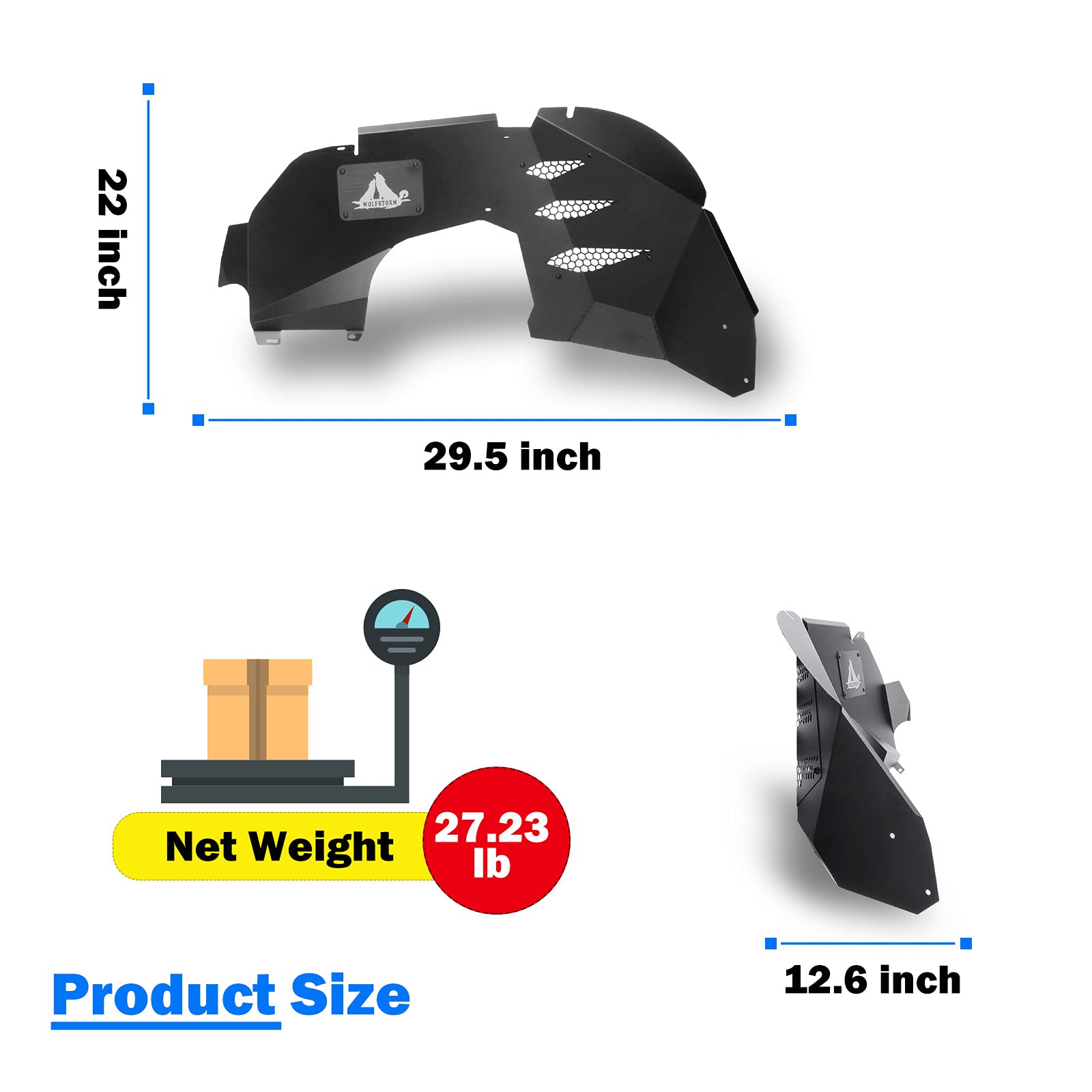 Front Fender Flares WOLFSTORM Liners for 2018-2026 Jeep Wrangler JL/JLU,2 PCS Steel Inner Front Fender Flares Liner Compatible for 2018-2026 Jeep Wrangler JL & JLU,Black