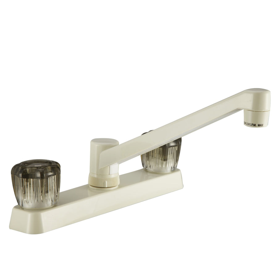Dura Faucet RV Kitchen Sink Faucet DF-PK600S-BQ with Smoked Acrylic Knobs (Bisque Parchment)