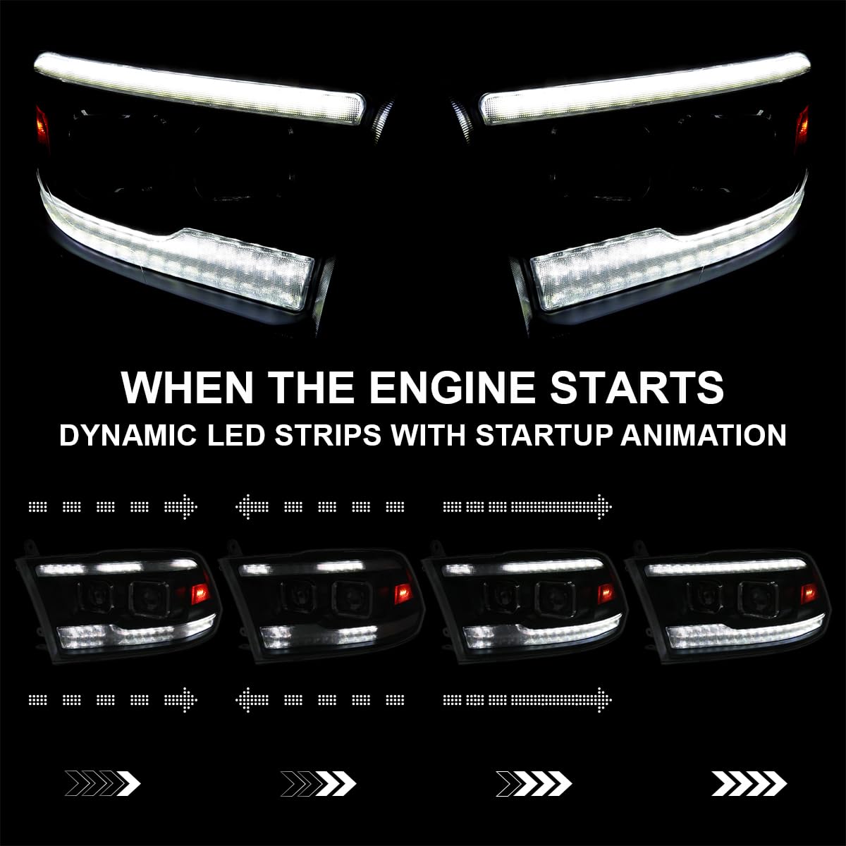 Black Smoke SPEC-D TUNING Projector Headlights w/Sequential Switchback LED Signal and Startup Animation Compatible with 2009-2018 Dodge Ram, 2019 Ram Classic, Left + Right Pair Headlamps Assembly
