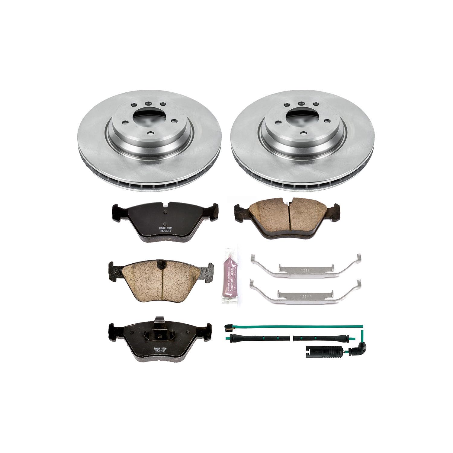 Power Stop Autospecialty KOE933 Front Replacement Brake Kit-OE Brake Rotors & Ceramic Brake Pads and 1 Front Sensor Wire For BMW 330Ci, BMW 330i, BMW 330xi [Model Specific]