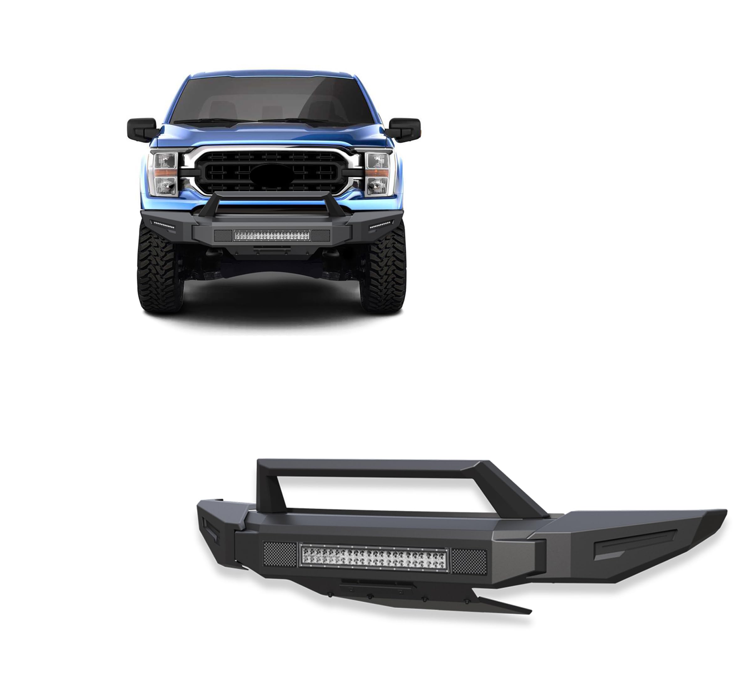 Armour II Heavy Duty Black Horse Modular Front Bumper Kit Modular Matte Black Compatible with 2021-2023 Ford F-150 (Excl. 2022-2023 F150 Lightning EV)-AFB-F121-K1