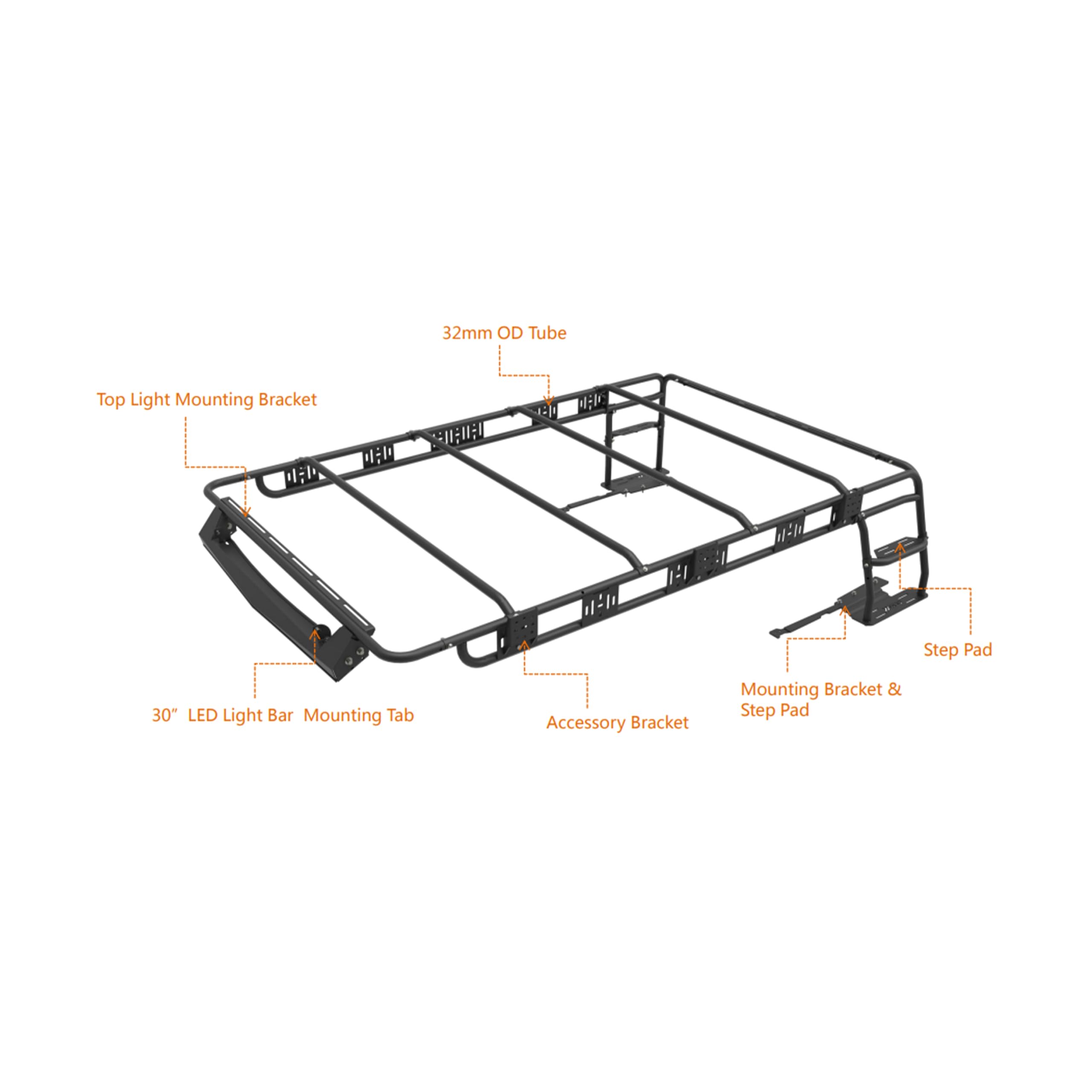 Black Horse Aluminum Traveler Roof Mounted Cargo Basket Rack (4 Door) Black Compatible with 2021-2024 Ford Bronco-TRRFB21