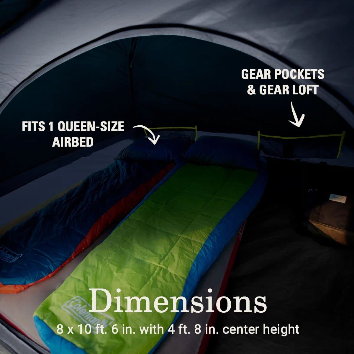 Coleman Camping Tent Skydome with Dark Room Technology, 4 Person with Screen Room