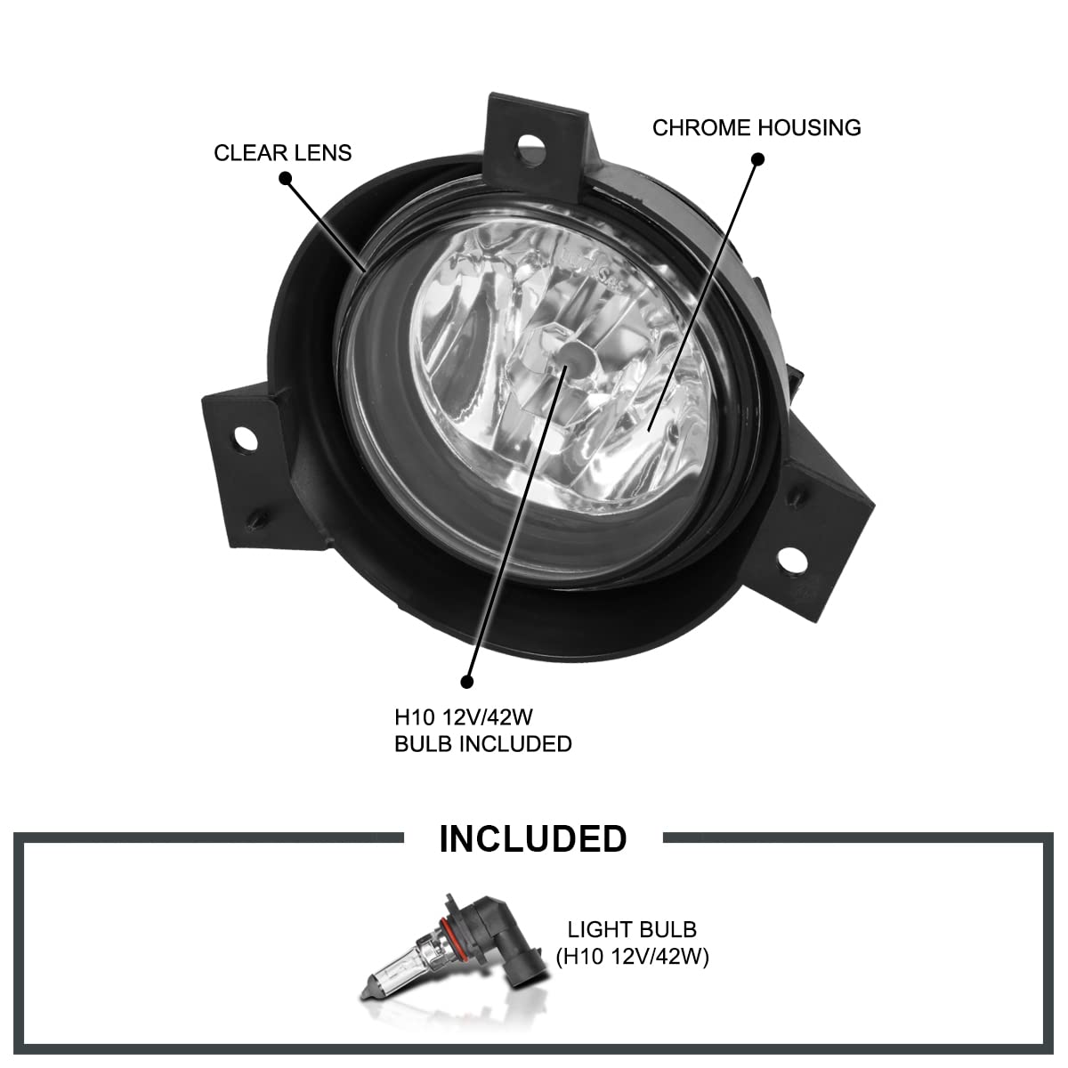 Fog Lights SPEC-D TUNING Chrome w/Bulbs Compatible with 2001-2003 Ford Ranger, L+R Pair Assembly