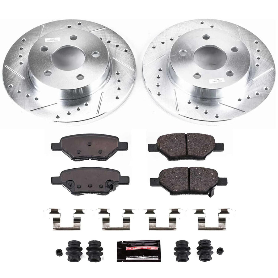 Power Stop K1616 Rear Brake Pads Z23 Carbon Fiber with Drilled and Slotted Brake Rotors Kit For Chevy Cobalt HHR Malibu | Pontiac G5 G6 | Saturn Aura Ion [Application Specific]