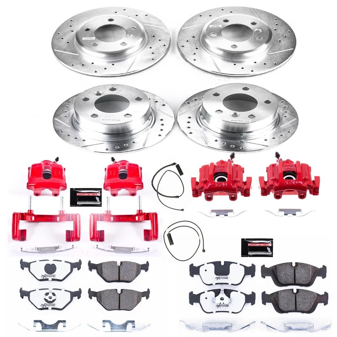 Power Stop Z26 KC870-26, Street Warrior Front and Rear Caliper Kit-Drilled/Slotted Rotors, Carbon Ceramic Brake Pads, Calipers For BMW Z3 2001-2002 [Model Specific]