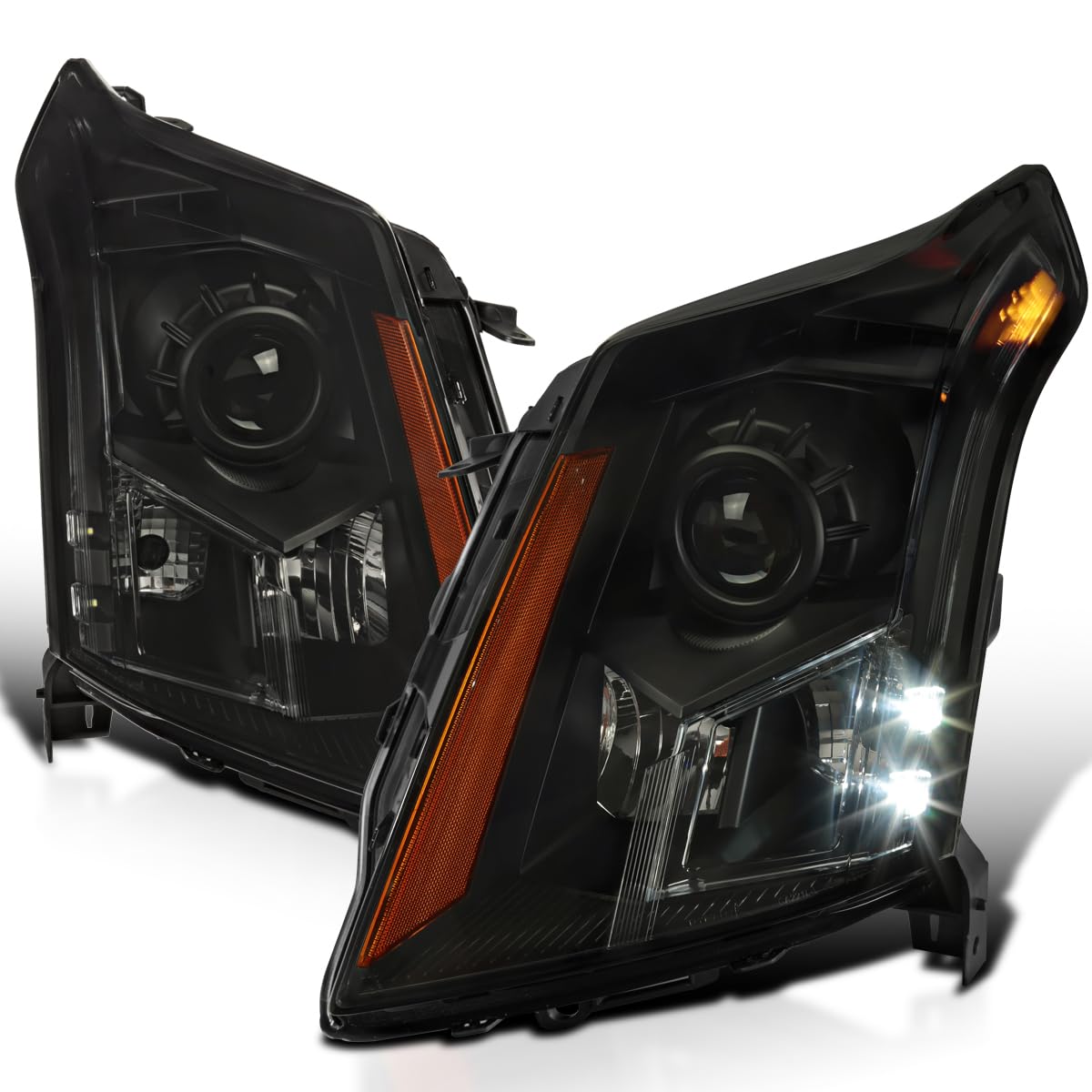 Black Smoke SPEC-D TUNING Projector Headlights Compatible with 2010-2016 Cadillac SRX, Left + Right Head Lamps Assembly