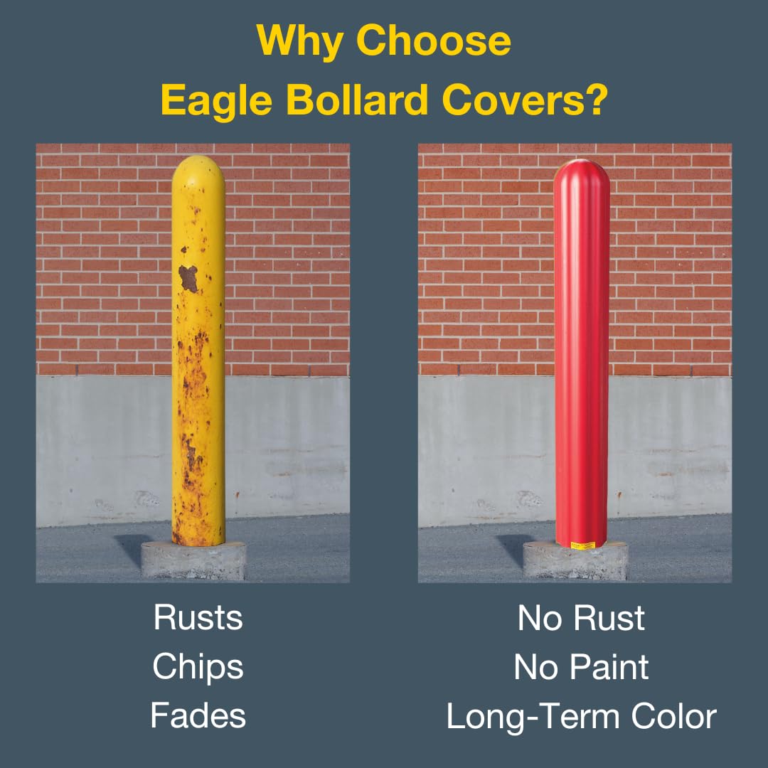Bollard Covers Eagle for 4 Inch Poles - 56" Tall, Durable Fluted HDPE Plastic - Trimmable Red Bollard Post Sleeve for Parking Lots, Warehouses, and Loading Docks, 1732R