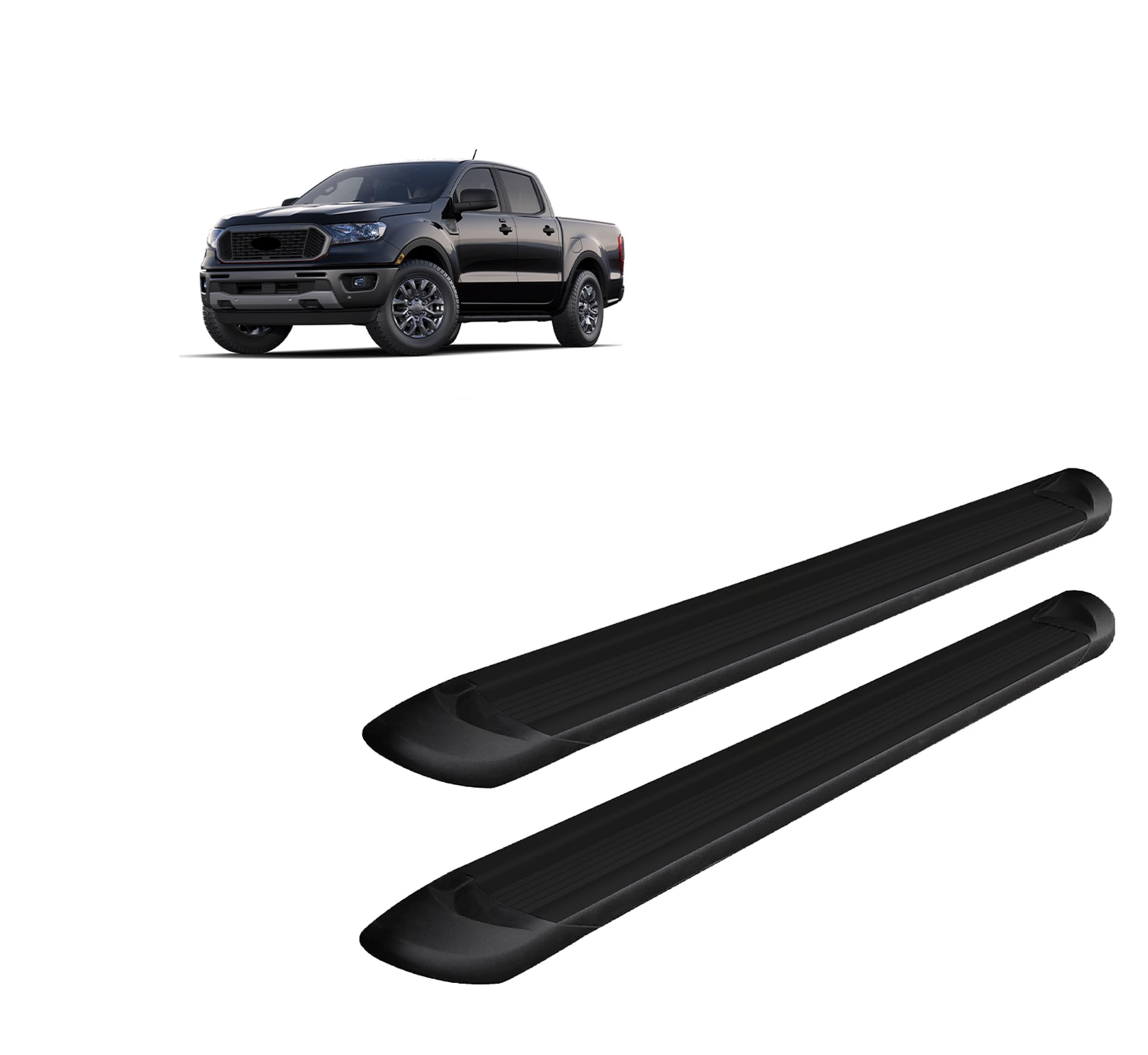 Black Aluminum Black Horse Transporter Running Boards Compatible with 2019-2022 Ford Ranger