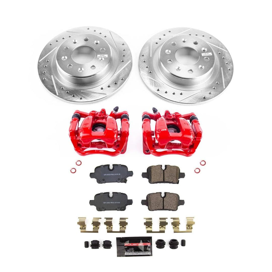 Power Stop Z23 Daily Driver Brake Pad and Rotor Kit Rear with Red Powder Coated Calipers For Chevrolet Equinox 2022, Chevrolet Malibu 2020-2022, GMC Terrain 2022 [Model Specific]