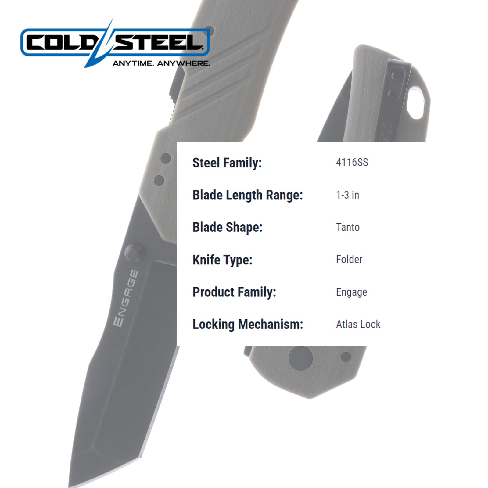 Cold Steel 3" CS-FL-30DPLT-BFZ Engage / 3" Tanto Point Blade / 2.4Mm Thick, Flat Dark Earth