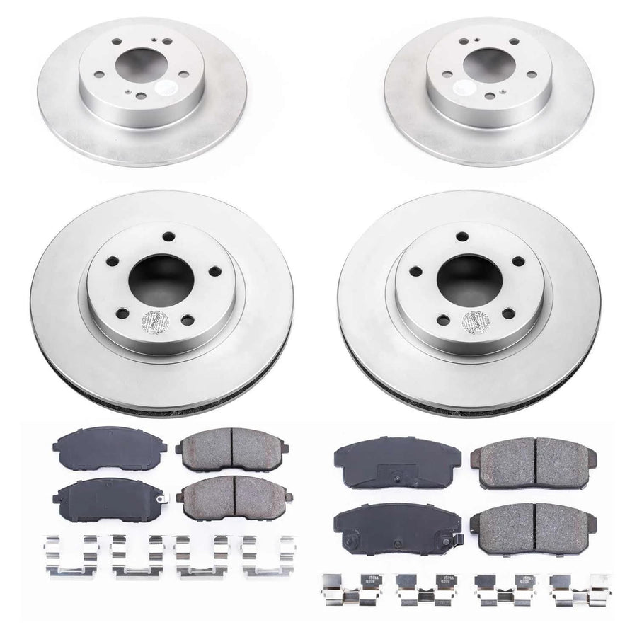 Power Stop Coated Brake Rotor and Ceramic Brake Pads CRK2703- Front & Rear For INFINITI I30 2001 [Model Specific]