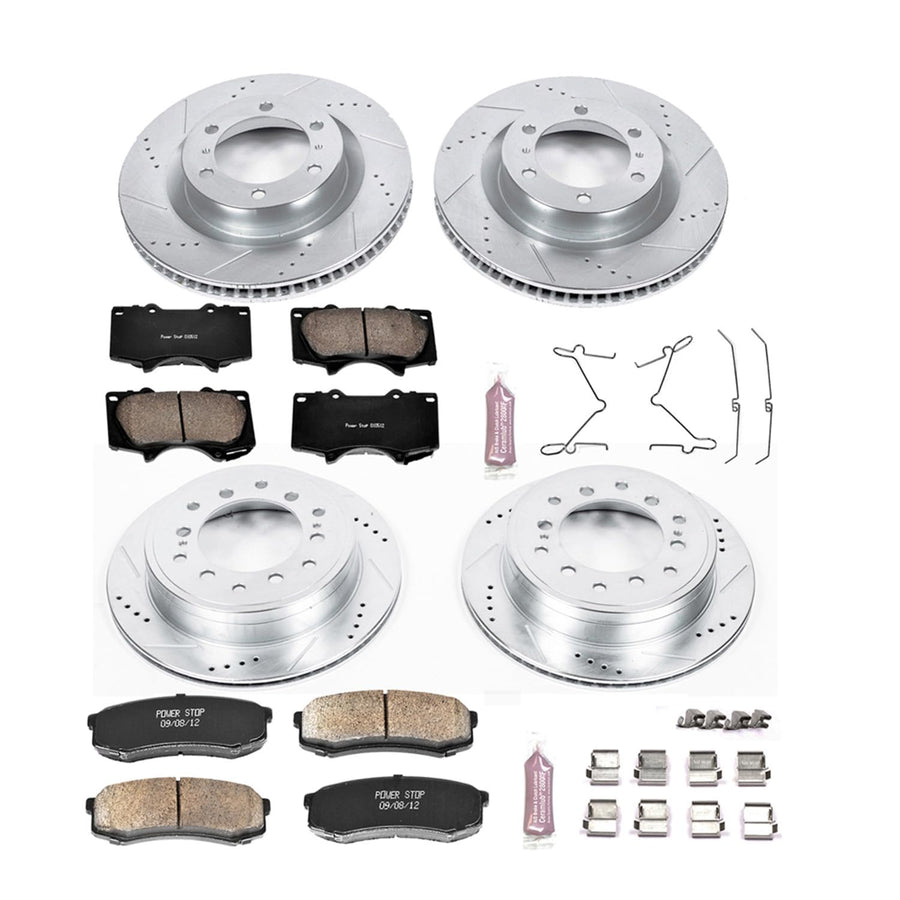 Brake Kit Power Stop For Lexus GX460 Toyota 4Runner - Front and Rear Z23 Carbon Fiber Brake Pads with Drilled and Slotted Brake Rotors Replacement, K5874
