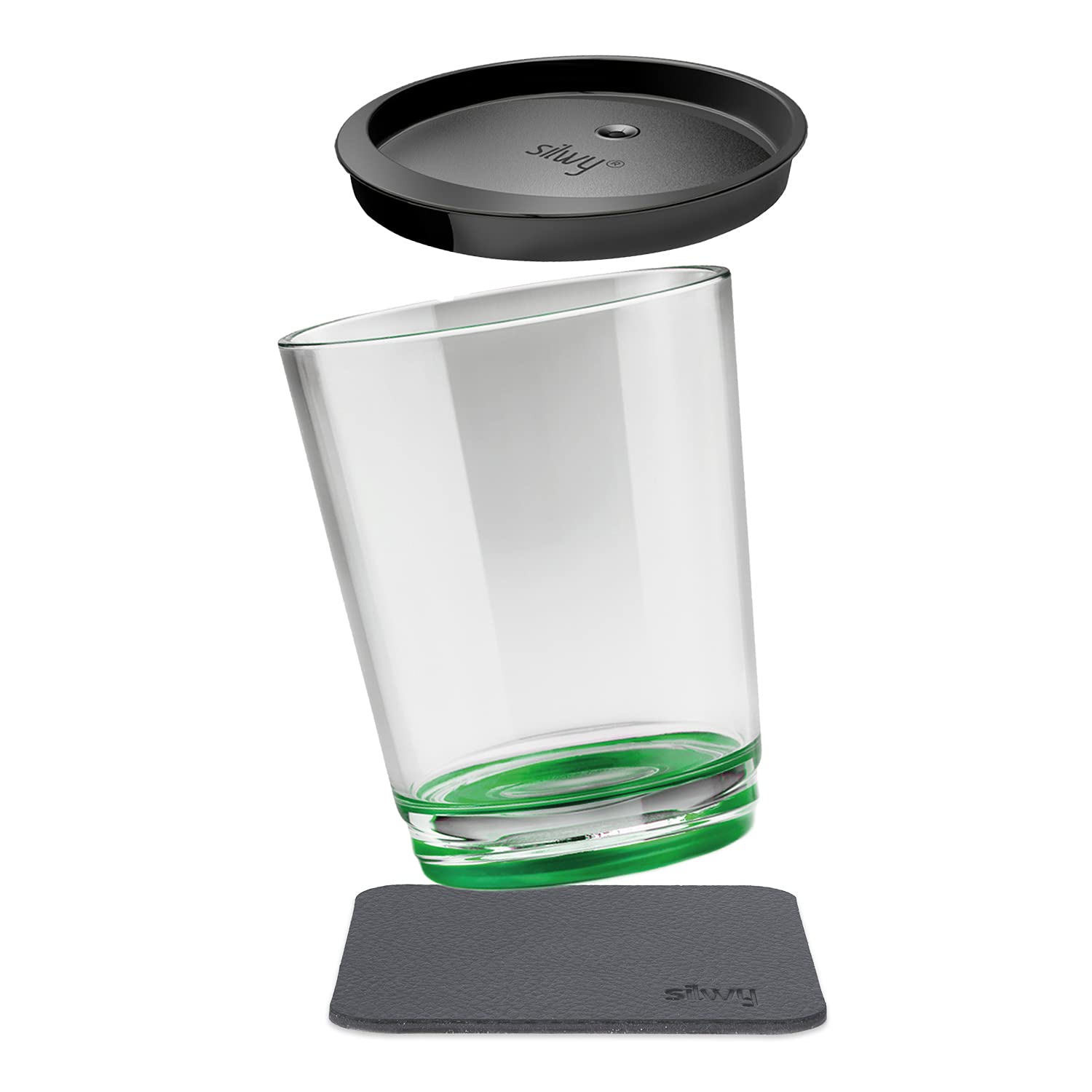 silwy Magnetic drinkware – Shatter-Proof, Non-Slip Plastic Cup with an Integrated Magnet, a Metallic Coaster and a lid – for Camping, Boating, Children – Made in Germany - Sour Green