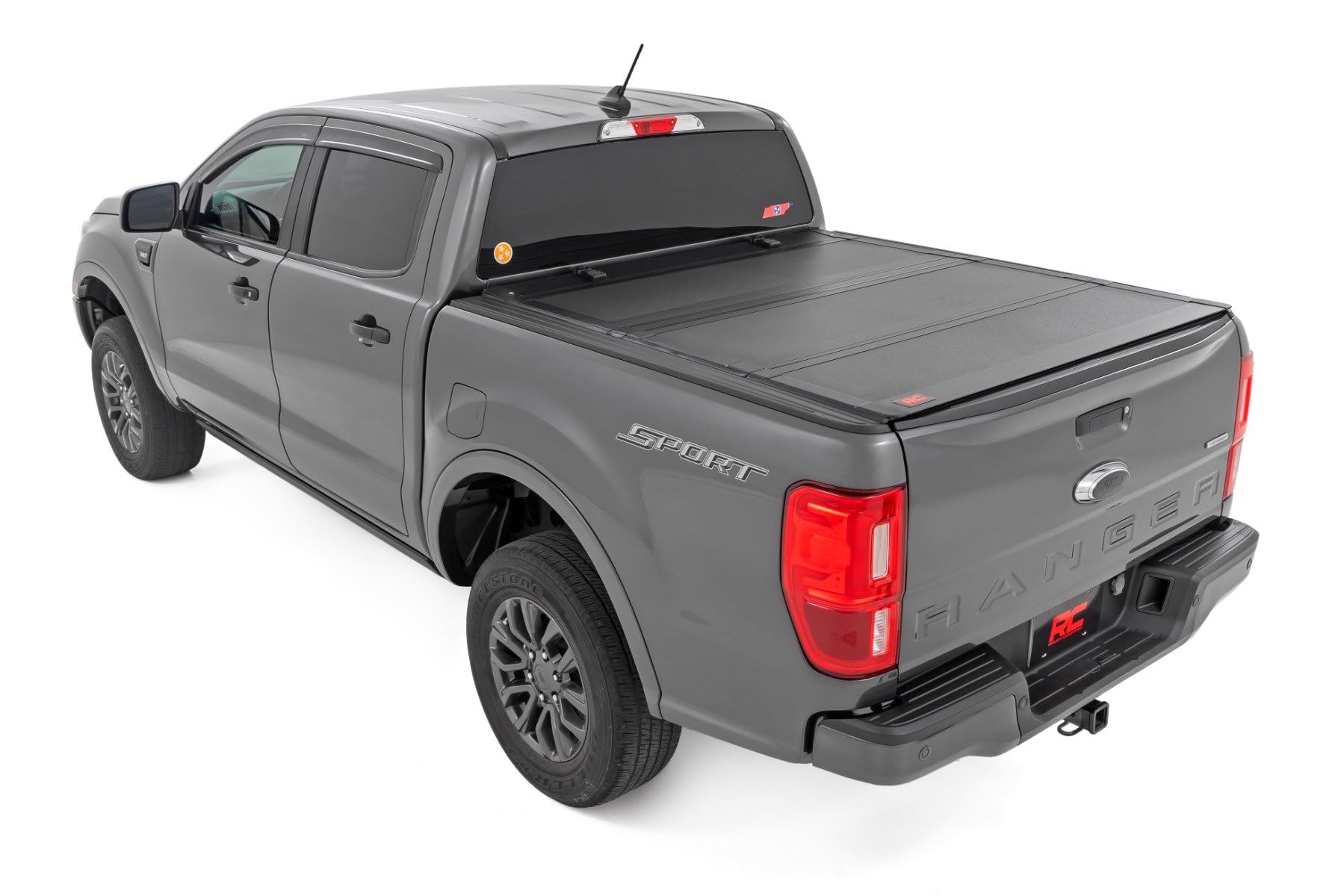 Rough Country Hard Truck Bed Flip Up Cover for Ford Ranger (2019-2023) - Fits 5' (61") Bed, Weather-Resistant, Tri-Fold Aluminum Panels