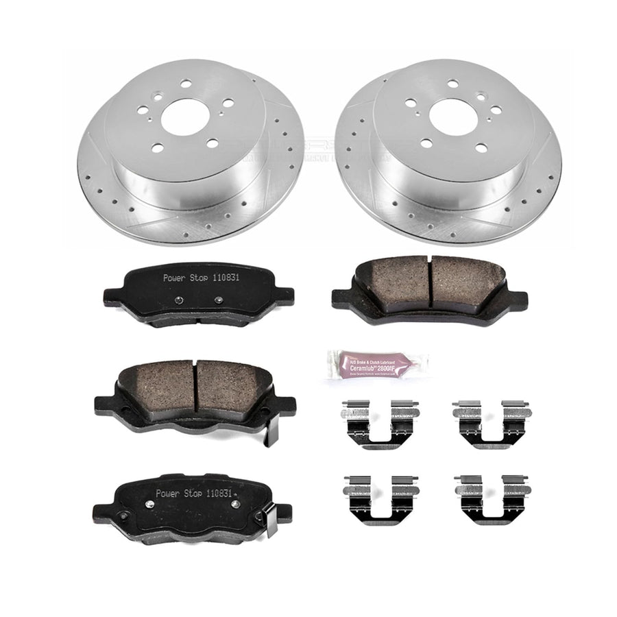Rear Power Stop K5867 Z23 Carbon Fiber Brake Pads with Drilled & Slotted Brake Rotors Kit For Toyota Venza 2009-2016 [Model Specific]
