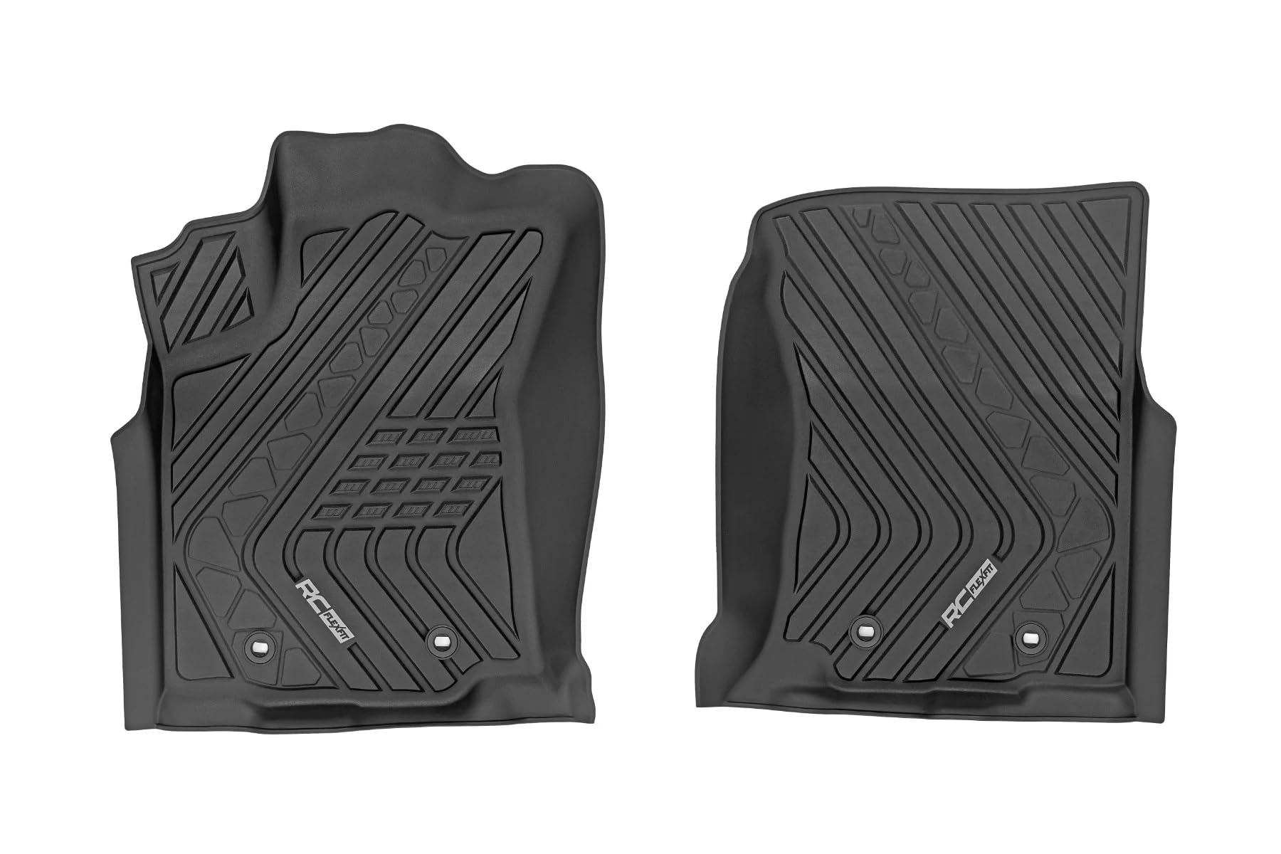 Flex-Fit Rough Country Front Floor Mats for Toyota Tacoma (2016-2023) Double Cab - Custom All-Weather Non-Slip TPE Liners w/Spill Saver Lip