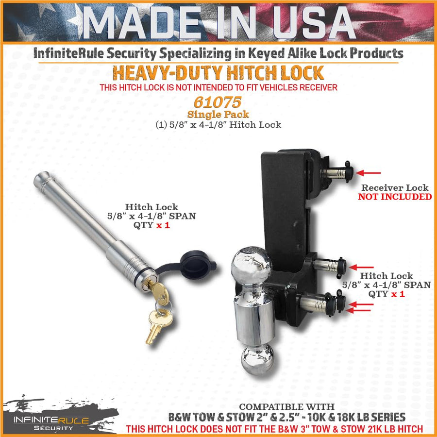 Hitch Lock for B&W 2" & 2.5" Tow and Stow 10K LB & 18K LB | Fits Adjustable Ball Mount Only - Does NOT FIT Vehicle Receiver