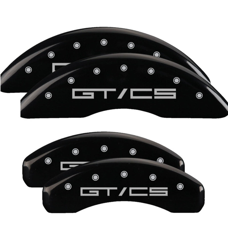 Brake Caliper Covers MGP for Ford Mustang GT, GT Premium 2015-2023 - Black Powder-Coated Finish, Engraved Silver GT/CS Logo, Front and Rear Caliper Covers (Set of 4)
