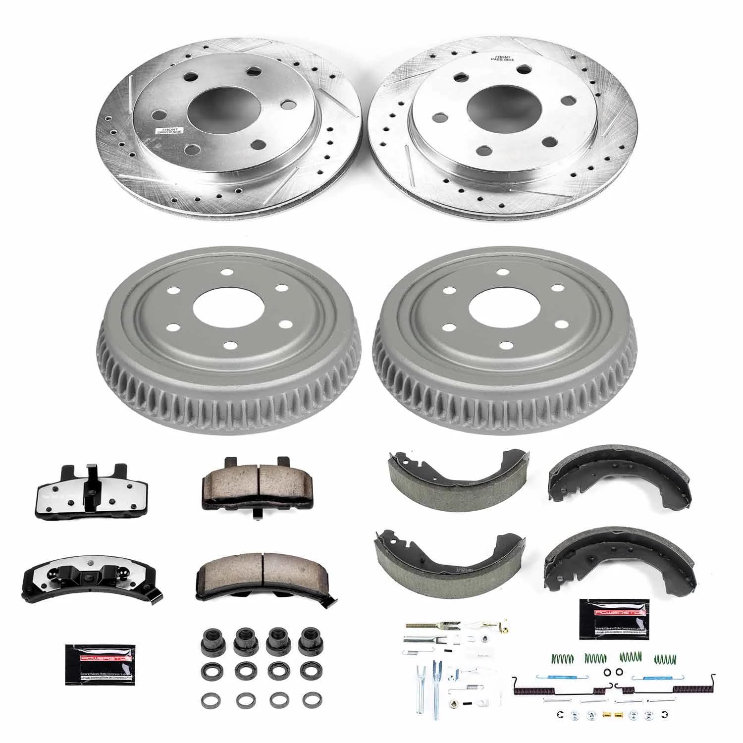 Power Stop Brake Kit Front and Rear For 1992 1993 1994 Chevrolet Blazer - Truck & Tow Carbon Fiber Ceramic Pads, Drums, & Drilled and Slotted Rotors Replacement, K15136DK-36