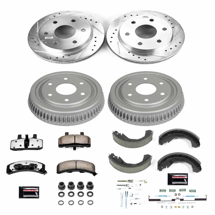 Power Stop Brake Kit Front and Rear For 1992 1993 1994 Chevrolet Blazer - Truck & Tow Carbon Fiber Ceramic Pads, Drums, & Drilled and Slotted Rotors Replacement, K15136DK-36