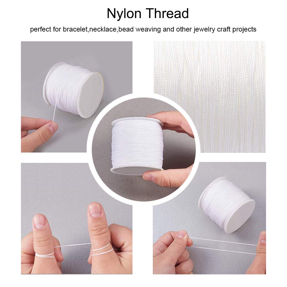 JEWELEADER Braided Nylon About 110 Yards Craft Thread Cord 1mm Satin Trim Cord Chinese Knotting Beading Cord for DIY Jewellery Making Macrame Kumihimo Shamballa Friendship Bracelets - White