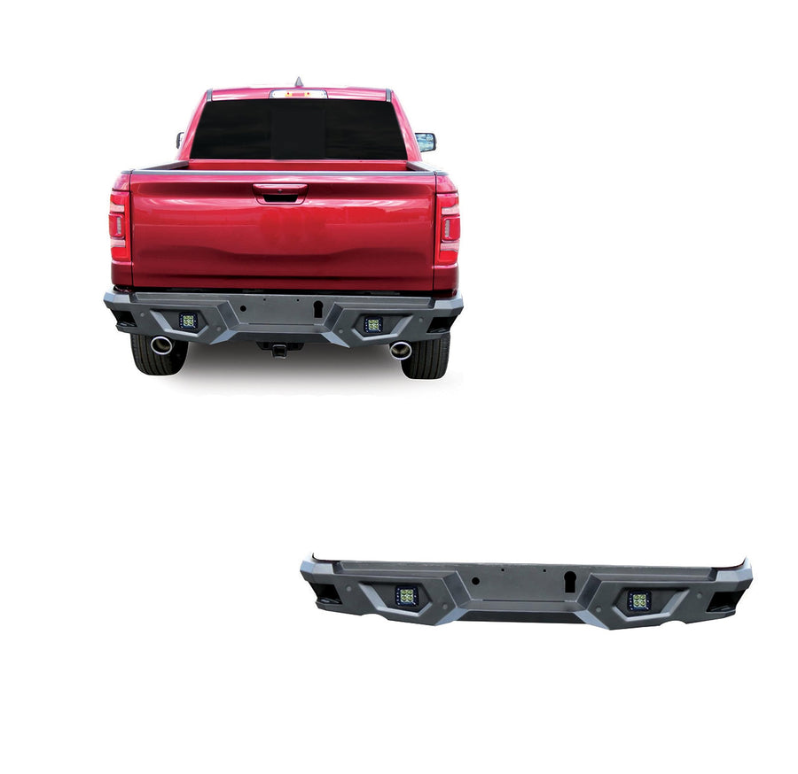 Super Heavy Duty Black Horse Armour Rear Bumper Matte Black Includes 1 set of 4in cube lights Compatible with 2019-2024 Ram 1500 (Incl. Rebel Trim & Excl. 19-24 Ram 1500 Classic)-ARB-RA19-KIT