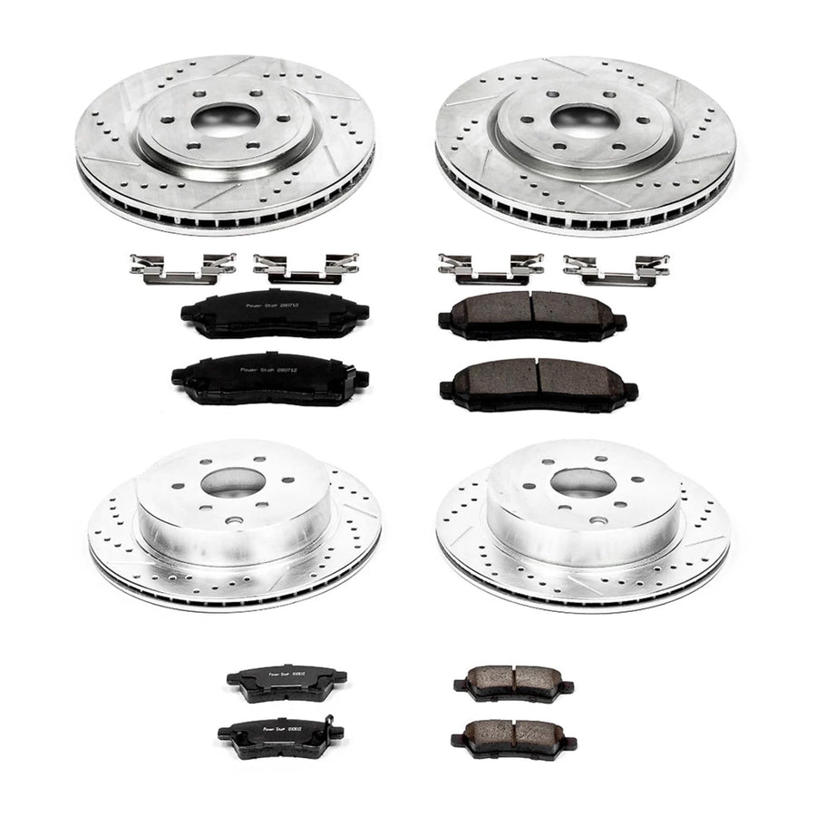 Power Stop K144 Z23 Carbon Fiber Brake Pads with Drilled & Slotted Brake Rotors Kit For Nissan Pathfinder 2005-2012 [Model Specific]