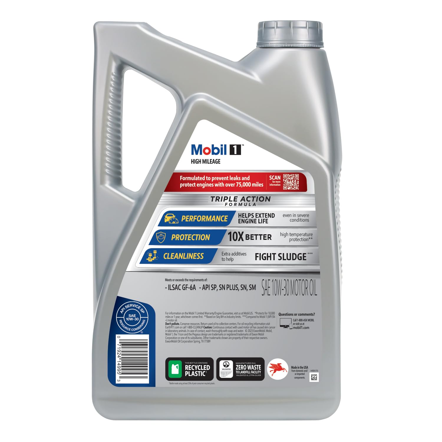 High Mileage Mobil 1 Full Synthetic Motor Oil 10W-30, 5 Quart
