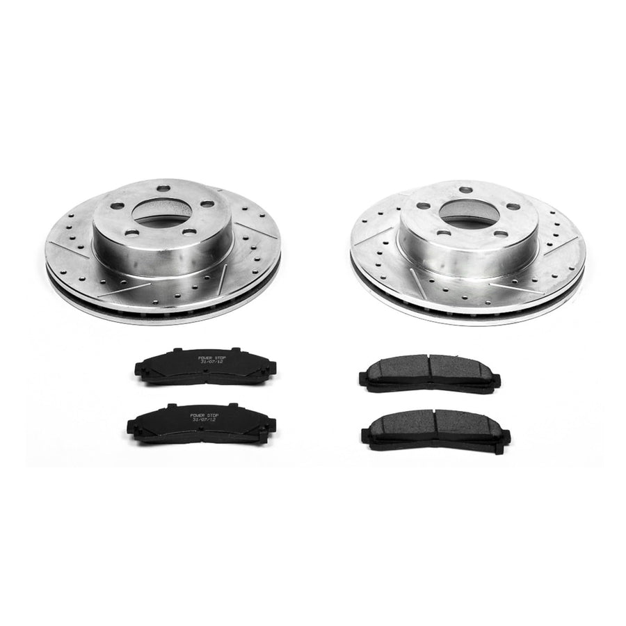 Power Stop K1860 Z23 Carbon Fiber Brake Pads with Drilled & Slotted Brake Rotors Kit For Ford Explorer, Ford Ranger, Mazda B3000, Mazda B4000, Mercury Mountaineer [Model Specific]