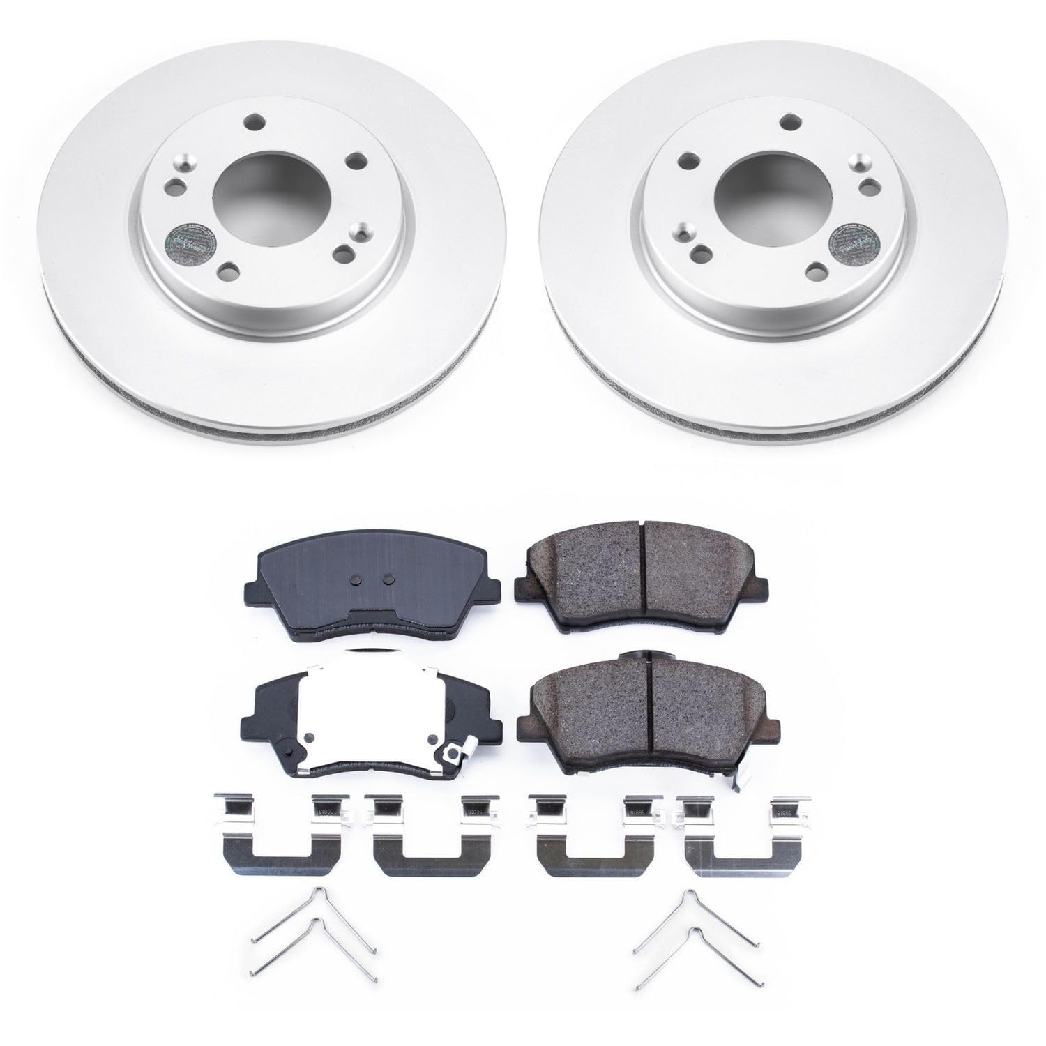 Power Stop Front CRK7893 Coated Brake Rotors and Z17 Ceramic Brake Pads Kit For Hyundai Ioniq 2017-2022, Kia Niro 2017-2022 [Model Specific]