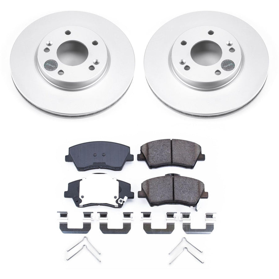 Power Stop Front CRK7893 Coated Brake Rotors and Z17 Ceramic Brake Pads Kit For Hyundai Ioniq 2017-2022, Kia Niro 2017-2022 [Model Specific]