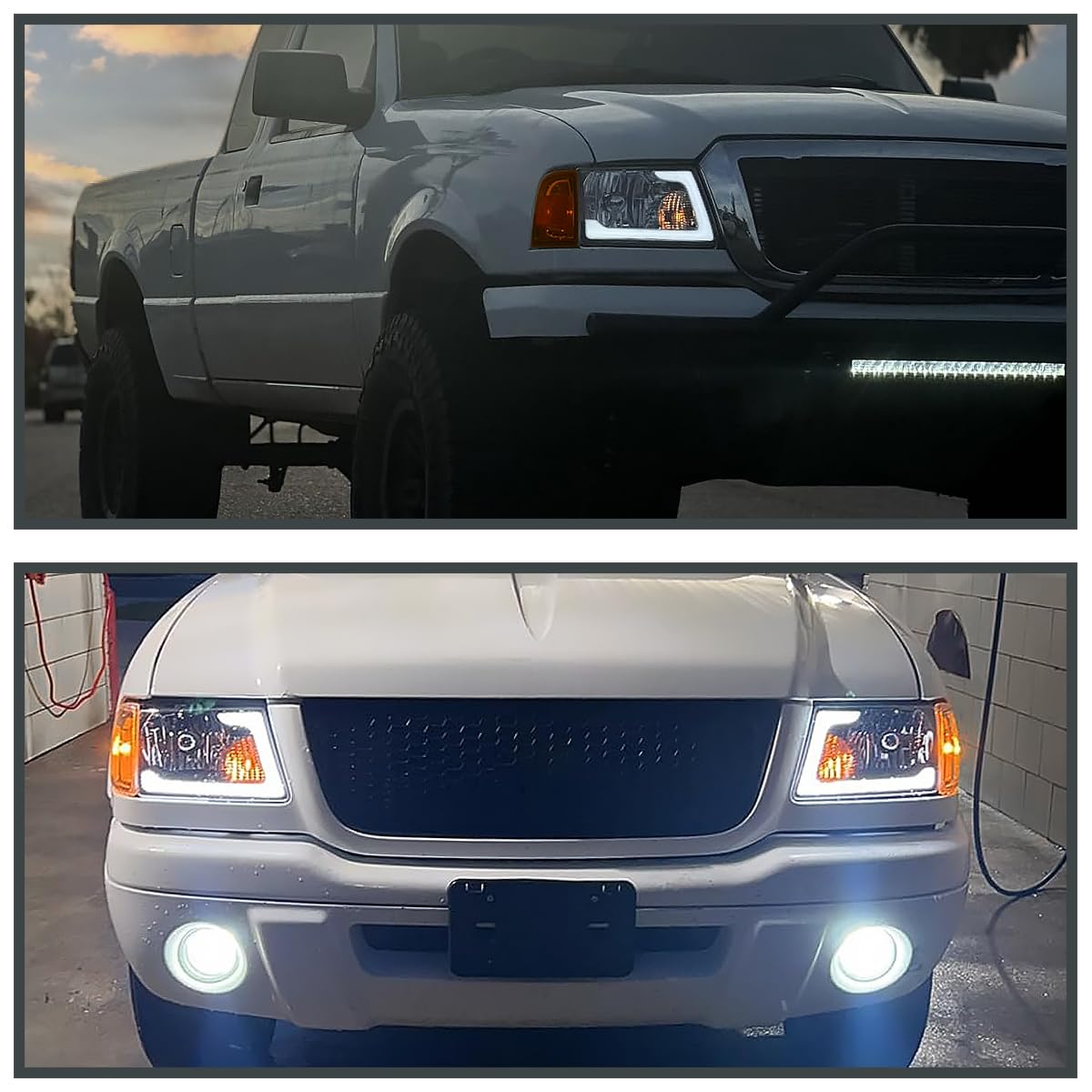 Chrome LED Tube Headlights SPEC-D TUNING Compatible with 2001-2011 Ford Ranger, Left + Right Pair Headlamps Assembly